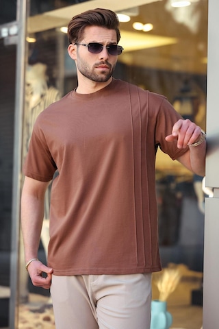 Madmext Kahverengi Overfit Erkek T-shirt E7130 Kahverengi