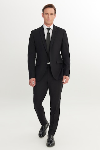 Altınyıldız Classıcs Erkek Sıyah Slim Fit Dar Kesim Mono Yaka Armürlü Esnek Takım Elbise Siyah