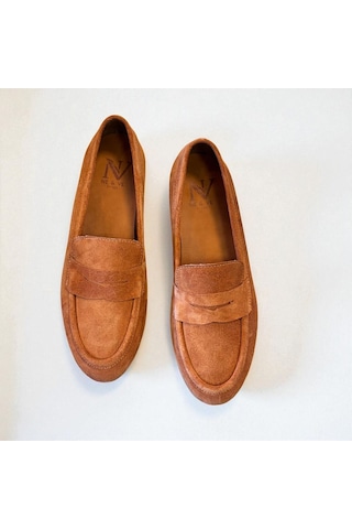 Ne&ve Shoes Taba Süet Hakiki Deri Kadın Loafer Ayakkabı