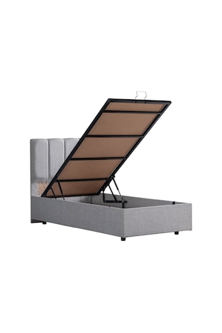 Setaymobilya Baza, Tek Kişilik Defne Baza+Başlık +Comfort Yatak Seti, Açık Gri