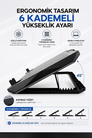 Premium Taşınabilir Sistem Donanım Laptop Soğutucu Ayarlanabilir Rgb Cf11 Gümüş