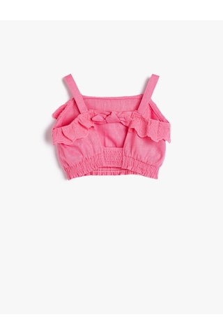 Koton Crop Keten Bluz Askılı Fırfır Detaylı Pembe 4smg60019aw Pembe