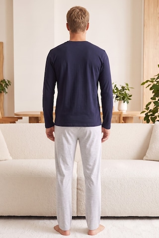 Siyah İnci Baskılı Pamuklu Örme Uzun Kollu Pijama Takım 8076 Lacivert