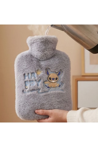 River World Termal Sıcak Su Torbası Kılıfı Yumuşak 1 Lt Figürü Gri Mutlu Hayvan Robot Çok Renkli