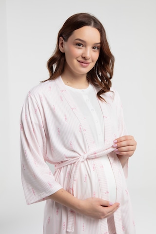 Arnetta 3266 Sabahlıklı 3 Lü Hamile Lohusa Pijama Takımı Beyaz V1