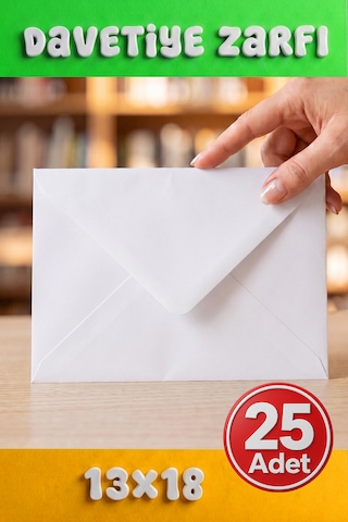 25 Adet 13x18 Cm Premium Kalite Davetiye Zarfı Beyaz