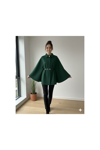 Unika Boutique Kadın Yeni Sezon Kemerli Panço Yeşil
