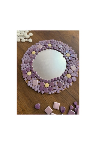 30x30cm Yuvarlak Pleksi Aynalı Yetişkin Mozaik Set Başlangıç Seviye Mor Tonlar