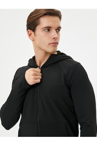 Koton Spor Sweat Kapşonlu Fermuarlı Cep Detaylı Siyah 4wam70048nk Siyah