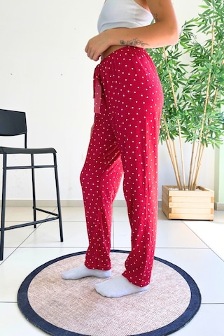 Farya Home Dreamy Soft Kadife Dokulu Desenli Süet Pijama Altı Pantolon Bordo