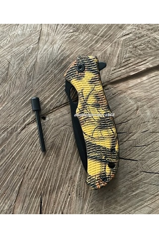 Gerber Carbon Çelik Özel Cep Çakısı Kamp Çakısı Açacak Çekiçli Cep Bıçak 22cm Siyah Sarı