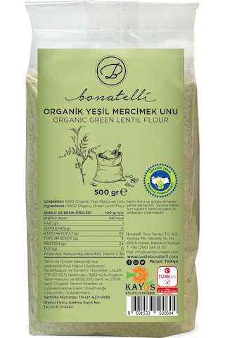 Bonatelli Organik Yeşil Mercimek Unu 500 G
