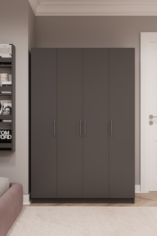 Asra Trend 4 Kapaklı Gardırop G-08 %100 MDF Fonksiyonel Kıyafet Dolabı Antrasit