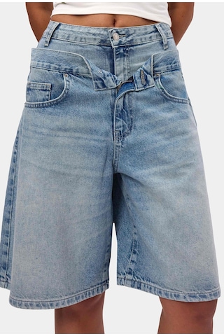 Itsbasic Kadın Kot Rengi 4s6-32 Baggy Fit Yüksek Bel Tasarım Denim Bermuda Şort Çok Renkli