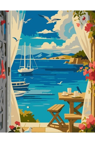 Denic Sayılarla Boyama Seti 40x50 Cm (Çıtalı) Fırça Boya Dahil Numaralı Tuval Gemi Manzara