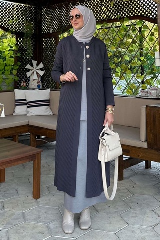 Sinem Çelik Örme Triko Hırka Antrasit Çok Renkli