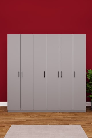 Asra Trend 6 Kapaklı Gardırop G-06 %100 MDF Çift Katlı Askılı Elbise Dolabı Kül Gri
