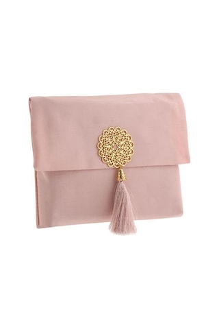 Şantuk Keseli Tafta Seccade Ve İnci Vavlı Tesbih Set , Taşınabilir Namaz Seti, Pudra