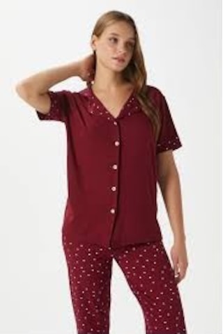 Pijamoni Bayan Milan Kısakollu Boydan Düğmeli Pijama Takım 7515 bordo