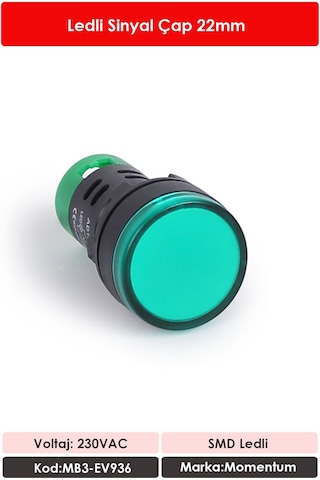 Momentum 22mm Led Sinyal Lambası 230VAC Yeşil MB3-EV936