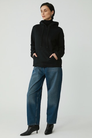 Ethıquet Pıper Kadın Içi Polarlı Yumuşacık Comfort Fit Kapüşonlu Kanguru Cepli Siyah Sweatshirt