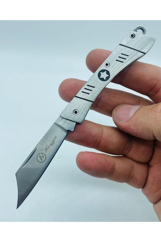 Tobaccotürk724 Metal Mini Kamp Bıçak Yıldız Desenli Kamp Çakı //13 CM-hjd13 Gümüş