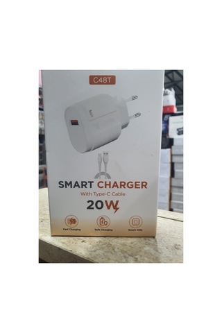 C48t Smart Charger Usb To Type C Kablolu Hızlı Şarj Aleti Fast Charging Smart Chip Safe Charging Usb Adaptör Ve Usb C Şarj Kablosu