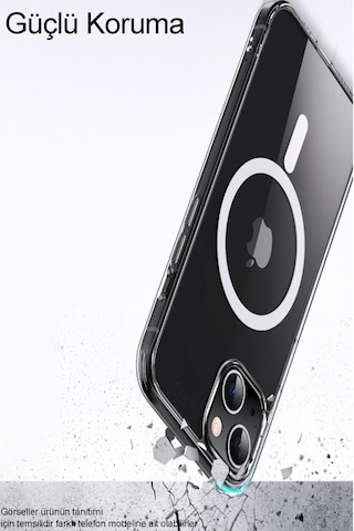 Apple Uyumlu iPhone  15 Kılıf Magsafe Kablosuz Şarj Destekli Şeffaf Silikon Kapak