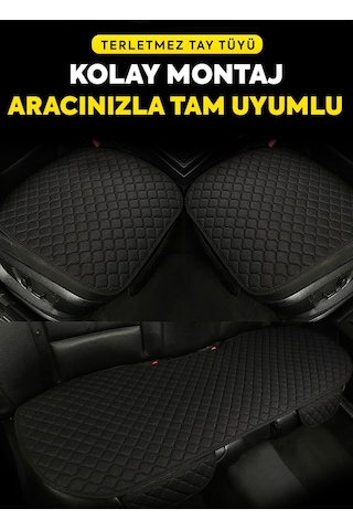 Tay Tüyü Oto Koltuk Minder Seti - Cepli & Terletmez - Siyah