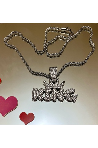 Gns Aksesuar Kral Ve Kraliçe Model 316l Kararmaz Çelik-kalın Zincirli Çift Kolye Gümüş