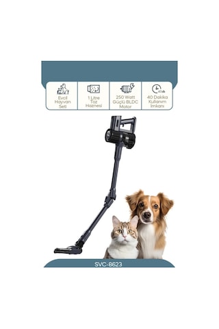 Sinbo SVC-8623 Evcil Hayvan Bakım Setli Kablosuz Dikey LED Aydınlatmalı Şarjlı Süpürge