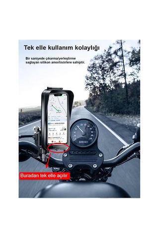 Cr04 Motosiklet Bisiklet Gidon Telefon Tutucu Su Geçirmez Buğu Tutmaz Type-c Ve Usb Şarj Portu Tek El Kullanım Siyah