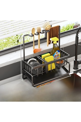 Gajeena Sıvı Toplayıcılı Sürekli Suyu Çeken Sıfır Alanda Mutfak Sünger, Çelik Top Ve Bezi Saklama Rakası Ayarlanabilir Siyah Diğer