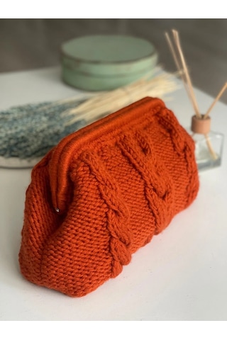 El Yapımı Turuncu Saç Örgü El Çantası Turuncu