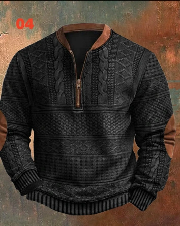 Baskılı Erkek Fermuarlı Sweatshirt Kahverengi