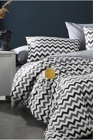 Çarşafı Lastikli Tek Kişilik Nevresim Takımı L Premium Zebra Beyaz - Siyah