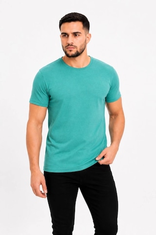 Barlashive Erkek Basic Tişört Bisiklet Yaka Kısa Kol Günlük Yazlık Slim Fit T-shirt - Su Yeşili Çok Renkli