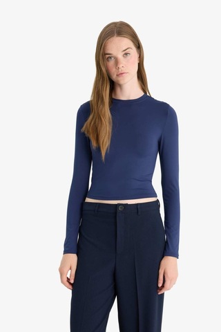 Defacto Fitted Bisiklet Yaka Uzun Kollu Tişört D0199ax25aunv146 Lacivert