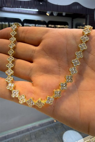 Gold Renk Yonca 45 Cm Kolye Altın