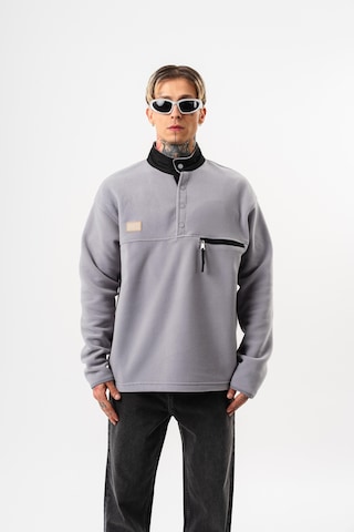 Respire Erkek Düğme Detaylı Oversize Polar Sweatshirt Gri