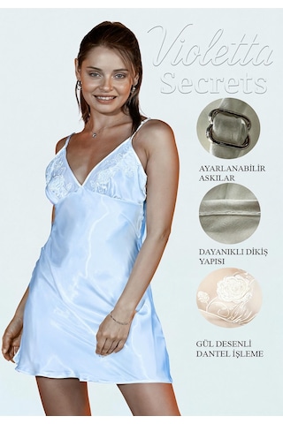 Violetta Secrets Ekru Dantelli Saten Kısa Gecelik Ve Sabahlık Takımı Ekru