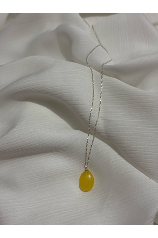 İlknur Doğal Taş Evi Kehribar Gümüş Kolye