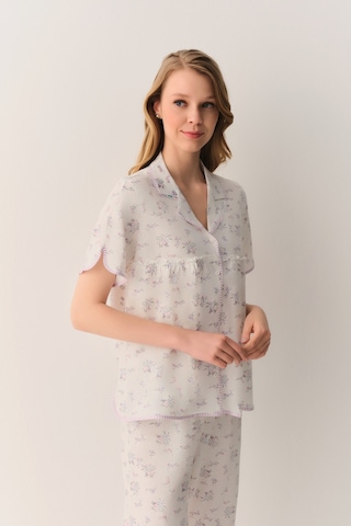 Suwen Butterfly Pamuklu Gömlek Yaka Pijama Takımı Sh26602660b338 Ekru