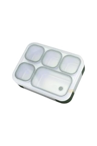 Bento 1000ml Lunchbox Tek Katlı 5 Bölmeli Çelik Sefer Tası Yemek Kutusu Koyu Yeşil Bakır