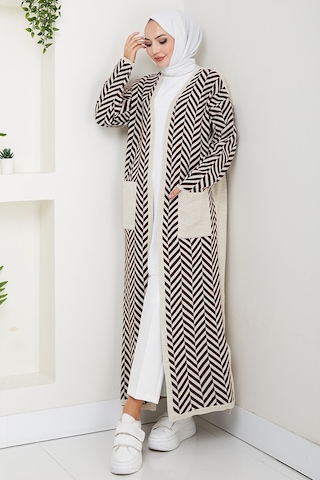 Çizgi Detaylı Triko Hırka 1604 - Kahve Kahve