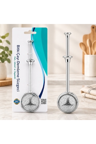Saplı Paslanmaz Çelik Bitki Çay Demleme Süzgeç Çap 5 Cm Sarı