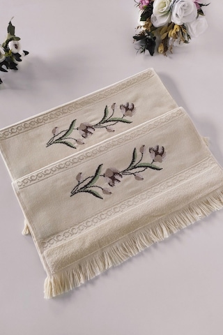Etamin Nakışlı Jakarlı Kadife El Yüz Havlusu - 50x90 Cm- Kapuçino Cappuccıno Cappuccino
