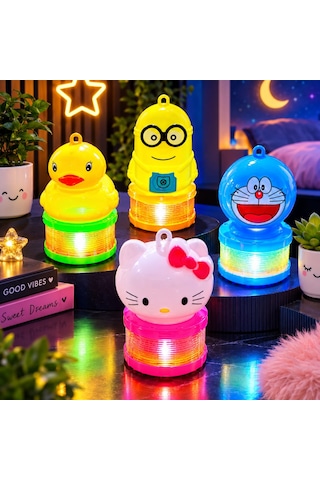 Yüksek Kalite 12 Adet Karakterli Renkli Led Işıklı Stres Yayı Minyonlar Helloo Kıtty Ördek Doraemon