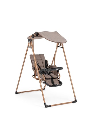 Rival Gondol Yatabilen Tenteli Mama Tepsili Bebek Salıncak Çocuk Salıncakları Gold Kahverengi