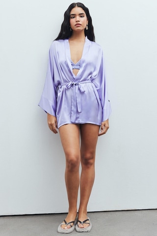 Fumée Lila Kısa Saten Sabahlık / Kimono Lila